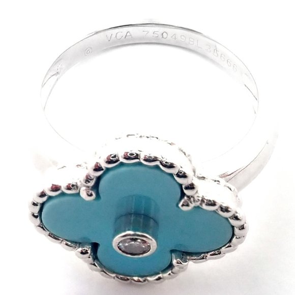 Authentic! Van Cleef & Arpels Alhambra 18k Gold Diamond Turquoise Ring Paper - Picture 6 of 11